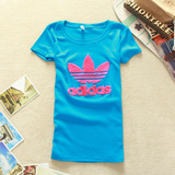 两件包邮2012春夏新款 韩版adidas三叶草绣花女式短袖T恤 打底衫