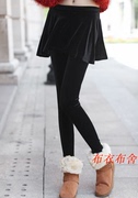 韩版女装加肥加大基本款，金丝绒假两件打底裤+百褶裙量身