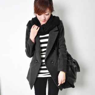 韩版呢子大衣英伦修身...
