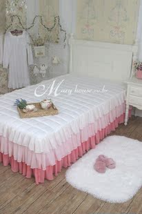 韩国进口粉色渐变三层蛋糕，雪纺纱全棉公主梦幻甜美可爱床裙床罩
