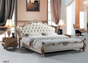 双人真皮床实木架 1米8欧式品牌太子床 时尚白色皮艺软体婚床