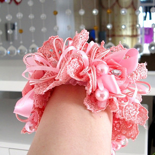  韩版饰品新娘结婚头饰蕾丝花朵布艺发圈发绳头花发饰水钻皮筋发卡