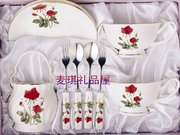 韩国进口厨美餐具英式骨瓷，咖啡杯红茶花，杯9p套装礼盒红玫瑰