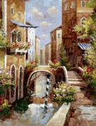 威尼斯地中海乡村风格，油画客厅装饰画手绘建筑，无框田园风景单幅