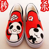 无带手绘鞋韩版帆布鞋无眼熊猫涂鸦鞋低帮一脚蹬休闲学生女款鞋夏