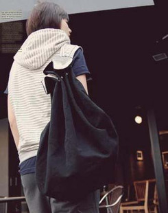  韩版百搭休闲运动抽绳背袋背囊黑色桶包男女单肩双肩包