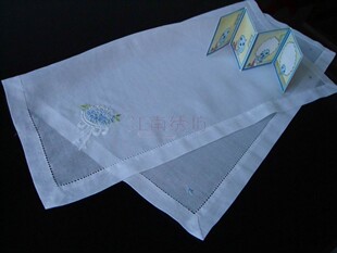 蓝色花球绣花手帕 C0714-1 --- 手工精品 高贵奢华