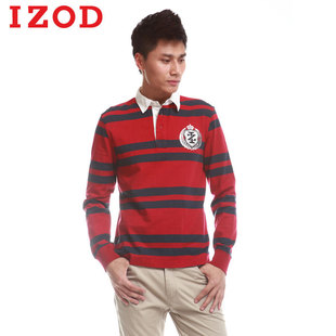  IZOD新款经典美式校园装红蓝色条纹男式保罗衫全棉男士长袖POLO衫