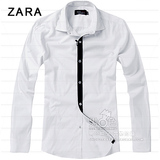 热卖!ZARA 09专柜同步休闲气质全棉免烫黑门径高调衬衫