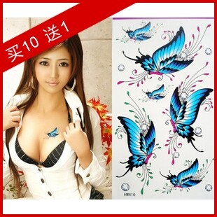 HM410蓝色蝴蝶纹身贴纸 防水防汗纹身纸 CE认证 新品特价