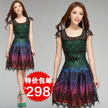 衣路香随 2012夏季新款高端品质修身重工亮片绣花蕾丝短袖连衣裙