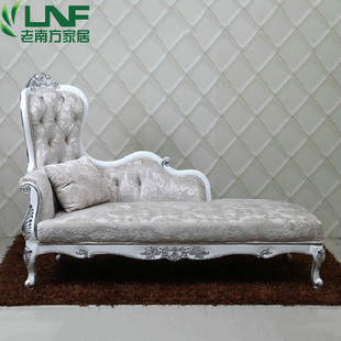新古典(新古典)后现代实木贵妃椅，欧式简约白色，银箔美人榻客厅布艺懒人沙发