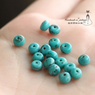  【晶凰配件】天然绿松石，原色松 算盘珠 适合做隔珠5X3mm