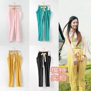 (Ladies 611-2) Fengqiang 2012 candy-colored scarf belt was thin elastic harem pants trousers 5009