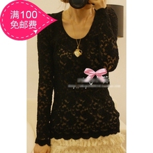 2011 新品秋装韩版女装复古立体蕾丝圆领长袖打底衫T罩衫黑色白色
