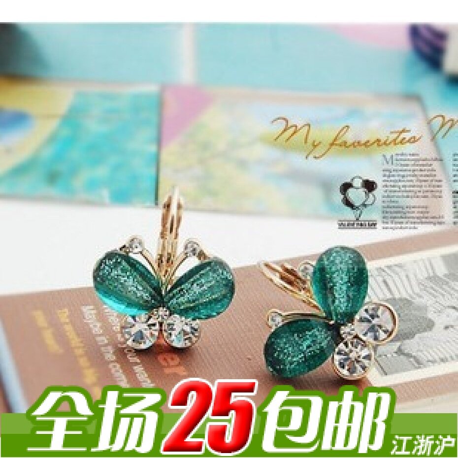 G0428 韩国饰品 日韩版<span class=H>耳环</span> 树脂翅膀闪亮钻金色蝴蝶结<span class=H>耳环</span> 耳饰