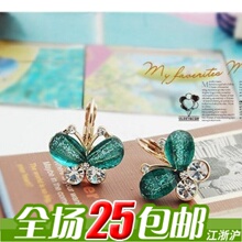 G0428 韩国饰品 日韩版耳环 树脂翅膀闪亮钻金色蝴蝶结耳环 耳饰