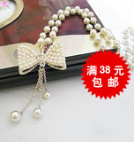 三皇冠X165●韩国饰品●精致珍珠蝴蝶结项链 毛衣链 满38元包邮