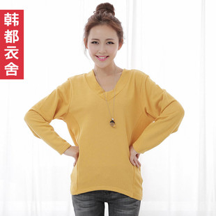  韩都衣舍旗舰正品牌折扣店特价春装新款女装纯色双V领卫衣潮