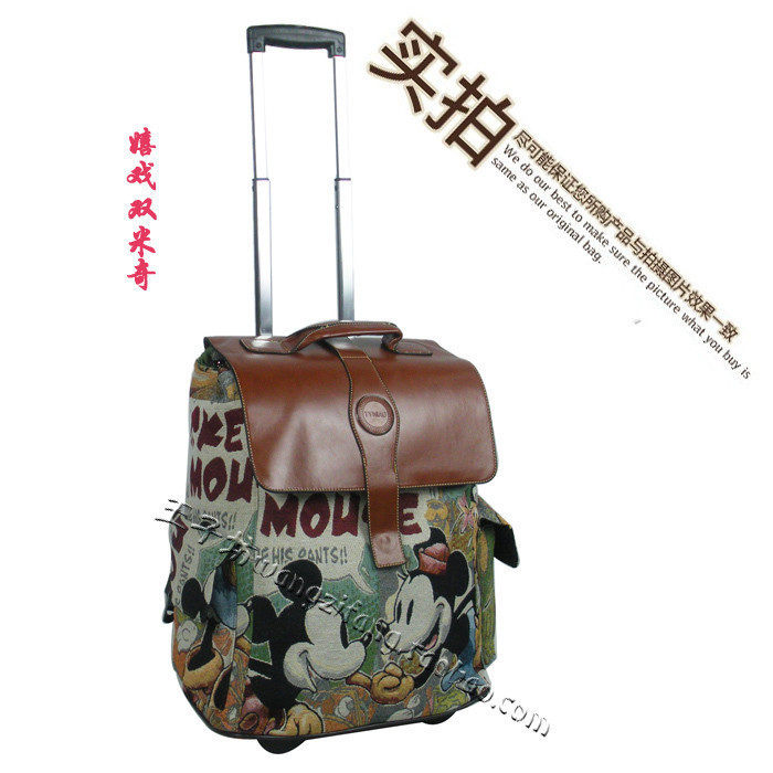 日系风格 多功能<span class=H>旅行</span>背<span class=H>包</span> 拉杆<span class=H>旅行</span>箱 拉杆<span class=H>包</span> 亚麻材质嬉戏双米奇
