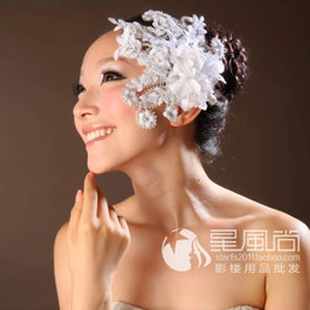  星风尚新娘芭蕾舞蕾丝头饰结婚发饰女头花朵蕾丝配饰婚庆影楼饰品