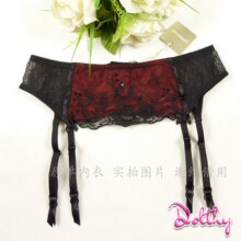 ★G1538㊣欧美原单黑色精致绣花性感吊袜带 金属扣 大码L-XL