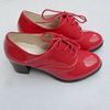 欧美布洛克鞋2023酒红漆皮，女鞋中跟粗跟鞋，英伦风真皮鞋小码鞋