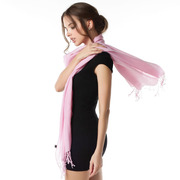 纯羊毛围巾纯素色超长两用披肩水粉色j88101
