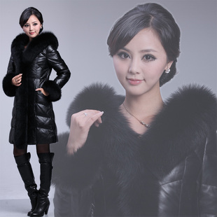  千千奥 超大狐狸毛领 绵羊皮真皮羽绒服 女长款修身海宁皮衣 833