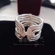 『系石』950纯银手工 拉丝回字形 曲线缠丝 个性戒指