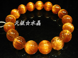 天极水晶 正品天然精品铜发晶手链11.8mm(NO.12300)~实物拍摄