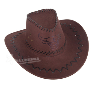 西部牛仔帽草原旅游遮阳帽，男女夏凉帽子蒙古族，仿皮透气牛头大檐帽