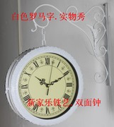 铁艺双面钟时尚欧式钟大号(钟，大号)钟双面挂钟，创意客厅壁挂钟静音钟表