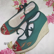 小花园福牌绣花鞋- 汉舞布鞋 高跟女鞋 坡跟鞋B-830绿色