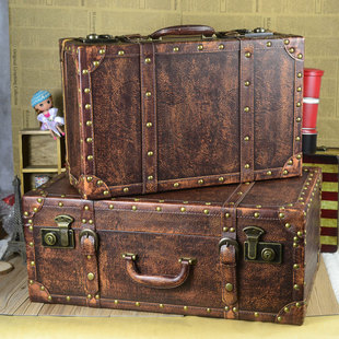 奢华欧式复古皮箱60cm老式加大手提箱子创意收纳店面装饰拍摄道具