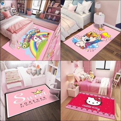女童房儿童房地毯卧室，床边毯可爱公主粉色房间满铺玩耍防摔地垫子