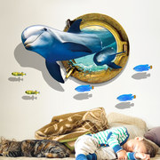 海豚3D立体浴室防水墙贴纸贴画卧室儿童房间墙面装饰海报墙纸自粘