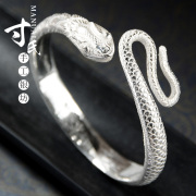 蛇形银手镯999纯银，女送妈妈银，镯子女友礼物学生银饰品手环