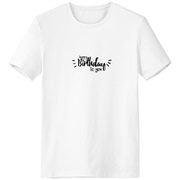 祝你生日快乐英文手写男女白色短袖T恤创意纪念衫个性T恤衫礼物