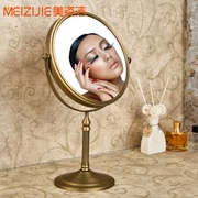 全铜仿古欧式台式立式化妆镜，复古美容镜可旋转双面，三倍放大浴室镜