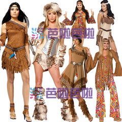 万圣节服装女印第安人原始人表演服