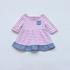 秋季童装 儿童条纹七分袖裙衫 女童粉蓝色纯棉圆领T恤上衣