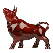 红木工艺品木质雕刻生肖牛，红色牛玄关，摆件实木拓荒牛摆件家居