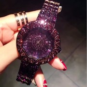 美人鱼手表镶水钻女表搭配手镯，表紫色女表满钻个性大表盘防水手表