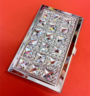 韩国客人订做水晶镶钻水钻，时尚创意不锈钢女士，商务名片盒夹