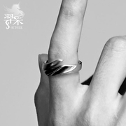 羿采韩版男士个性925银戒指环 潮人恶魔之翼开口可调节泰银戒子