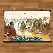 客厅装饰画艺术布料国画，玄关中国风水墨画山水风景，画挂轴画有框画