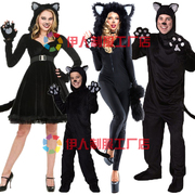 2022黑色猫咪情侣装 黑猫连体衣亲子装男女动物扮演连衣裙