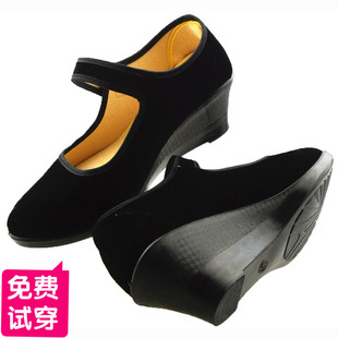 老北京布鞋女鞋单鞋坡跟鞋高跟鞋工作鞋职业百搭女黑色布鞋子