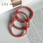 Lily原创 天然阿根廷冰种红纹石手链 女单圈红色水晶手串招桃花运